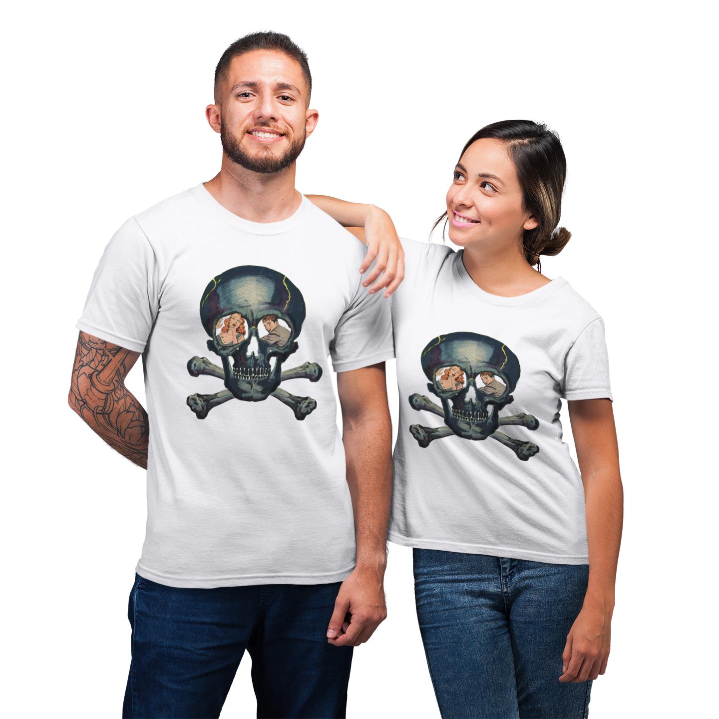 Skull Horror Comic Art For Couple T-Shirt