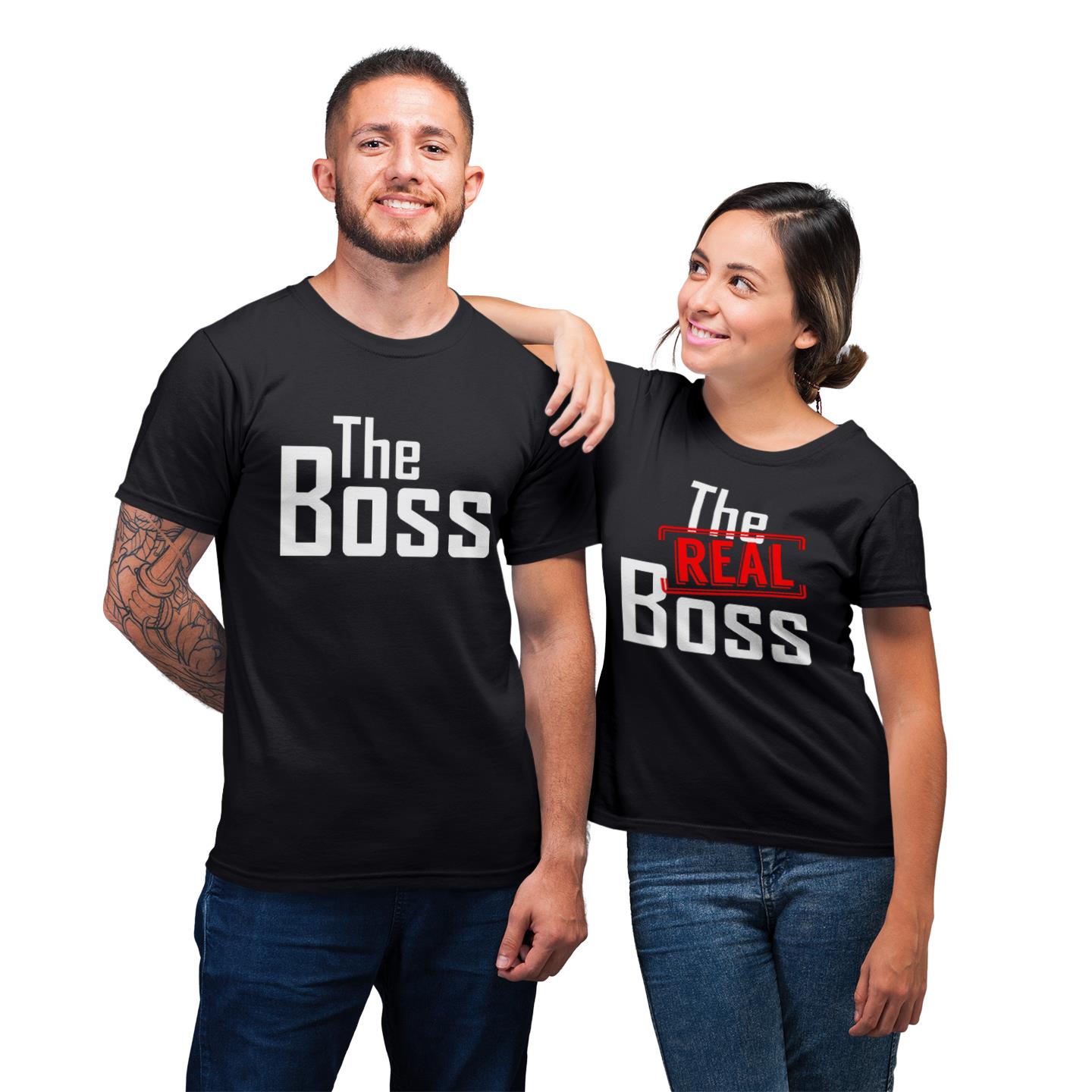 The Boss The Real Boss Funny Matching Couple T-Shirt