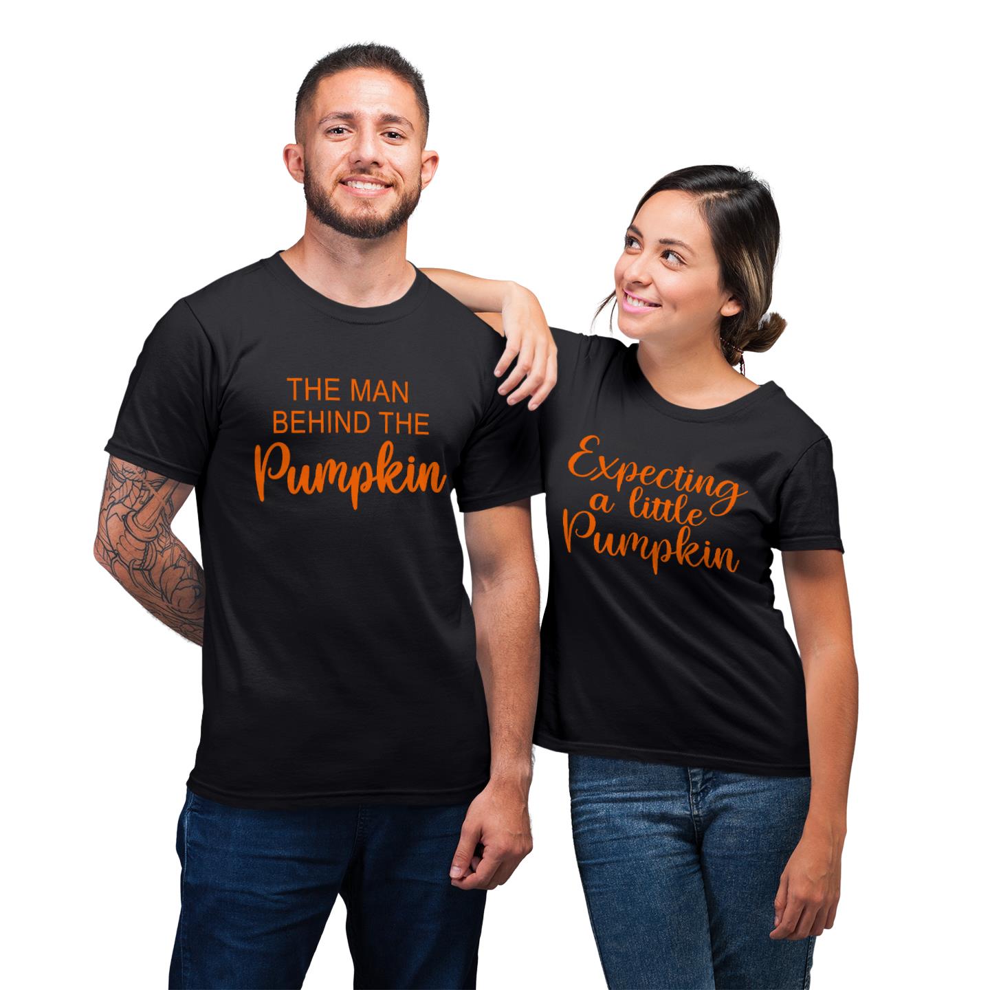 The Man Behind The Pumpkin Matching Expecting A Little Pumpkin Funny Couple Gift T-shirt