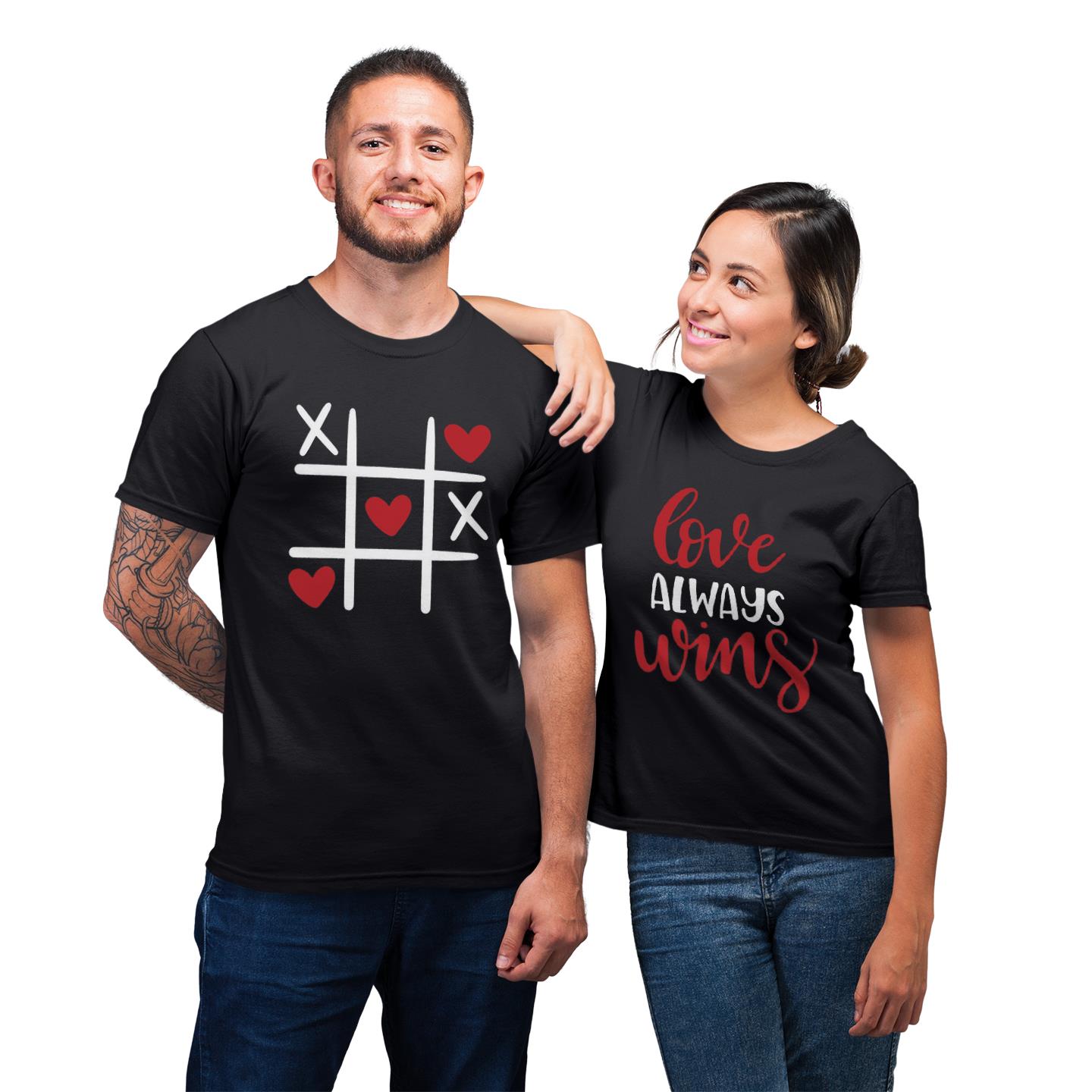 Tic Tac Toe Love Always Wins Funny Shirt For Couple Lover Matching T-shirt