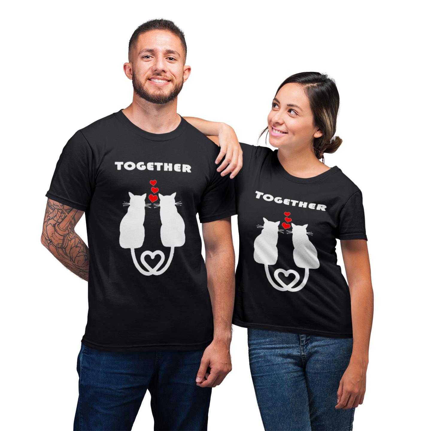 Together 2 Cat Heart Funny Shirt For Couple Lover Matching T-shirt