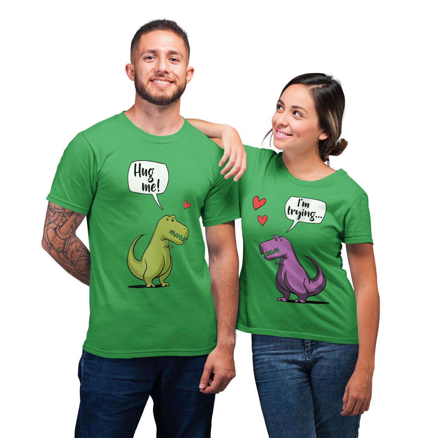 Tyrannosaurus Want To Hug Funny Shirt For Couple Lover Matching T-shirt