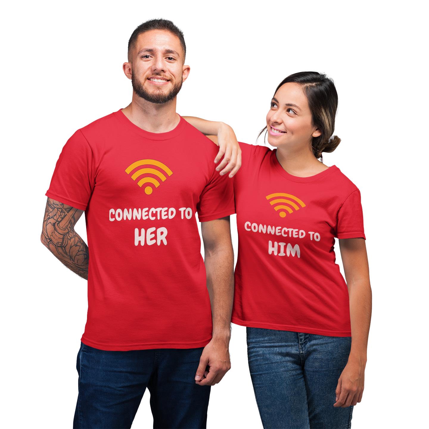 We Are Connected To Him And Her Shirt For Couple T-shirt