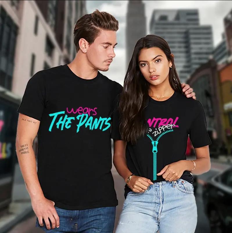 Wears The Pants & Control The Zipper T-Shirt For Couple Lovers