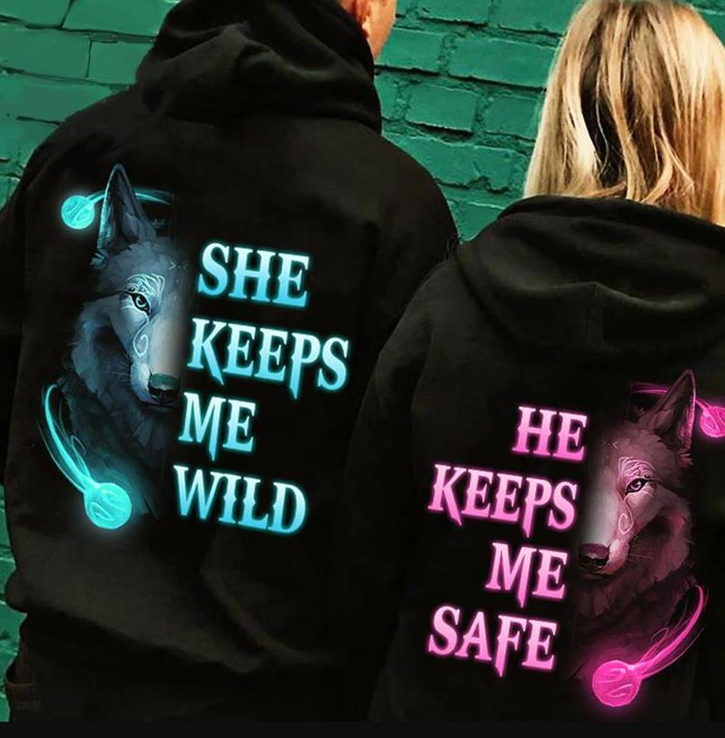Wolf & Dragon She Keeps Me Wild He Keeps Me Safe Couples Hoodie