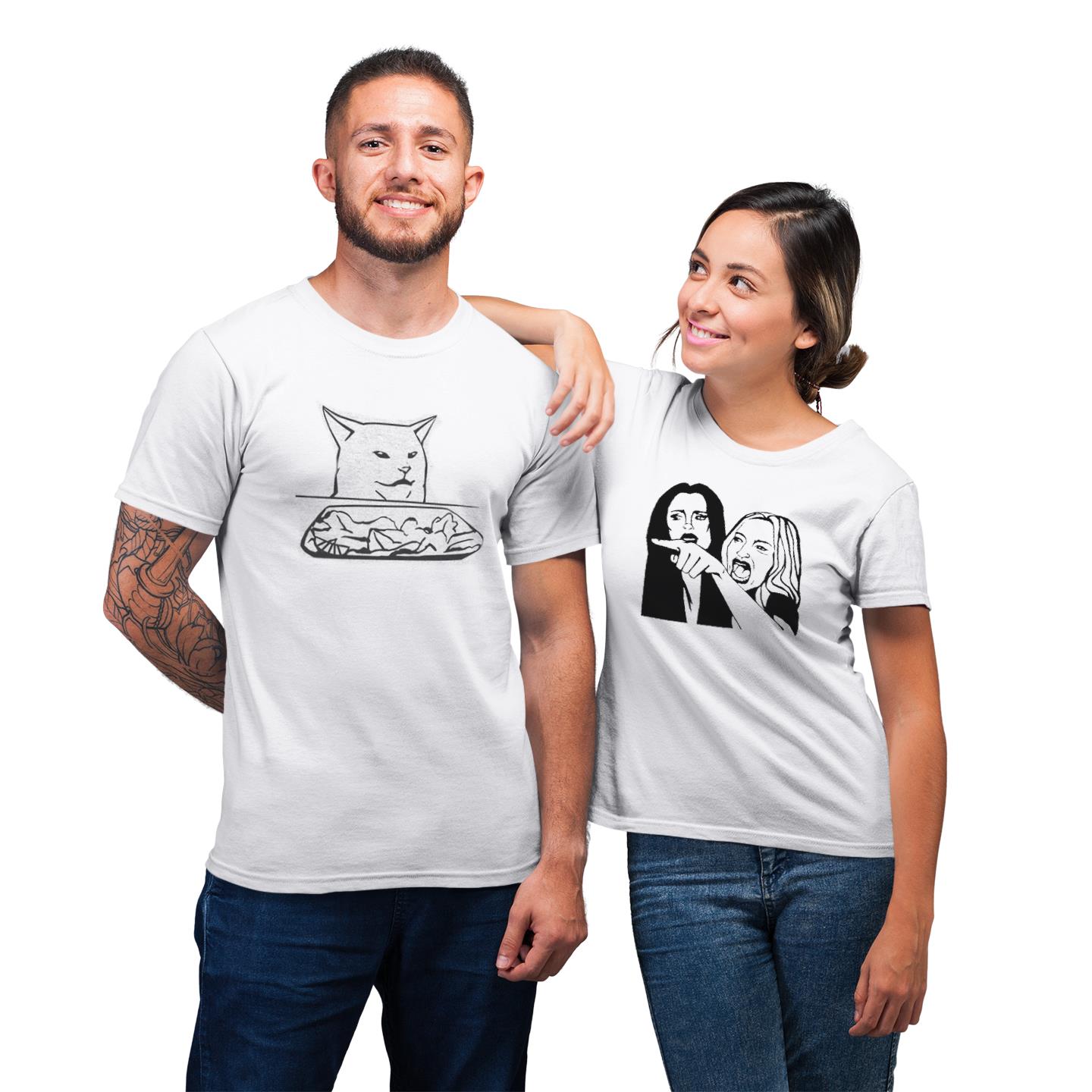 Woman Yelling At A Cat Funny Shirt For Couple Lover Matching  T-shirt