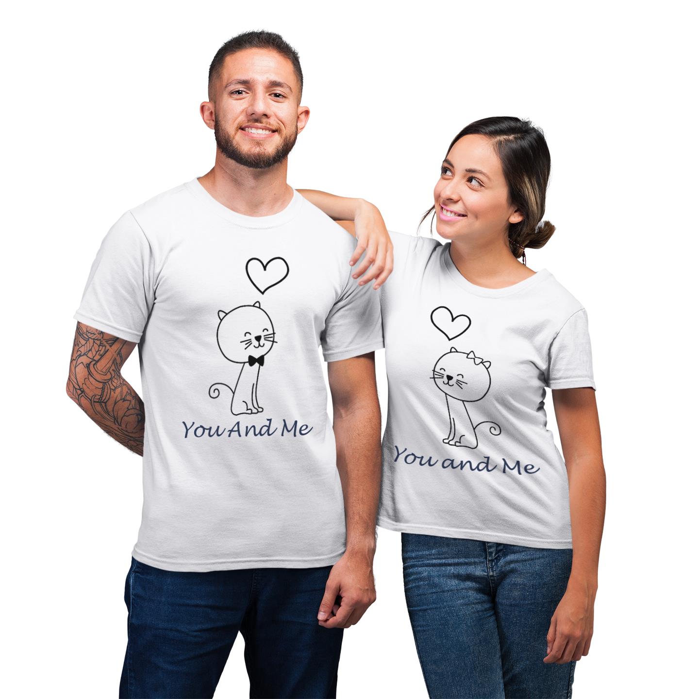 You And Me Two Cat Heart Shirt For Lover Couples Matching T-shirt