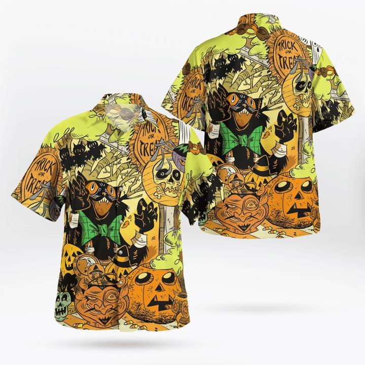Freaking Room Trick Or Treat Black Cat Pumpkin Spooky Halloween 3D Hawaii Shirt