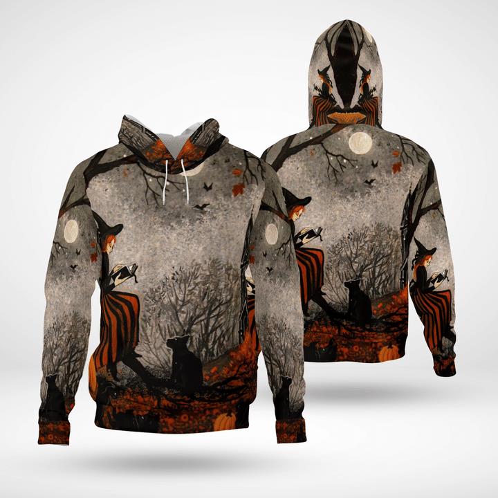 Halloween Night Black Cats And Little Witch Pumpkin 3D Hoodies
