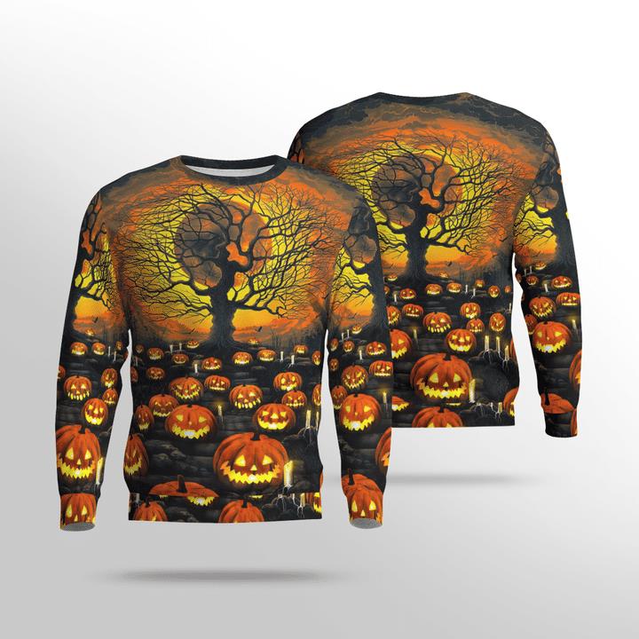 Scary Full Moon Night Pumpkin Yard Spooky Halloween 3D Aop Sweatshirt