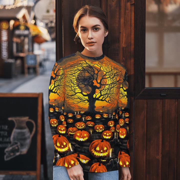 Scary Full Moon Night Pumpkin Yard Spooky Halloween 3D Aop Sweatshirt 1