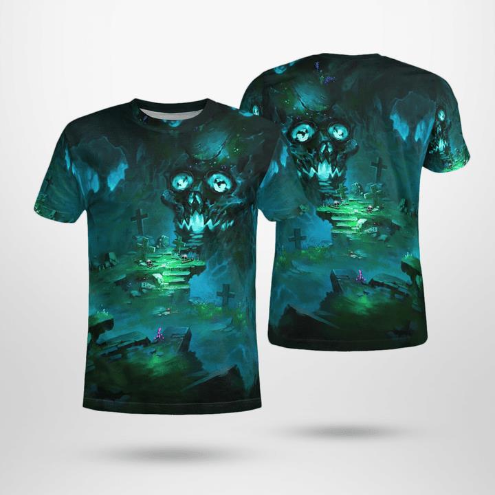 Scary Gate Of Demon Headstone Spooky Halloween 3D T-Shirt