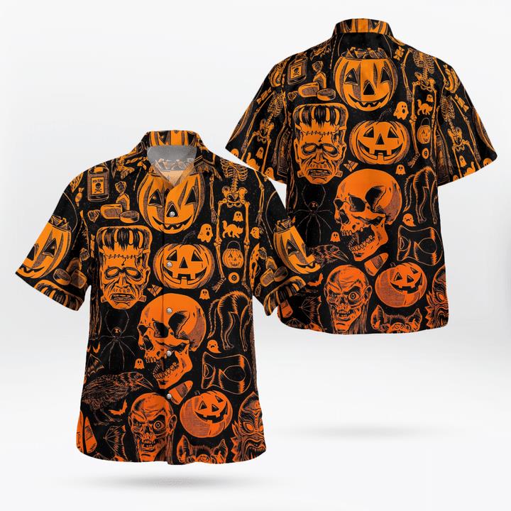 Scary Halloween Villain Symbols Pumpkin Skull Zombie Spooky 3D Hawaii Shirt
