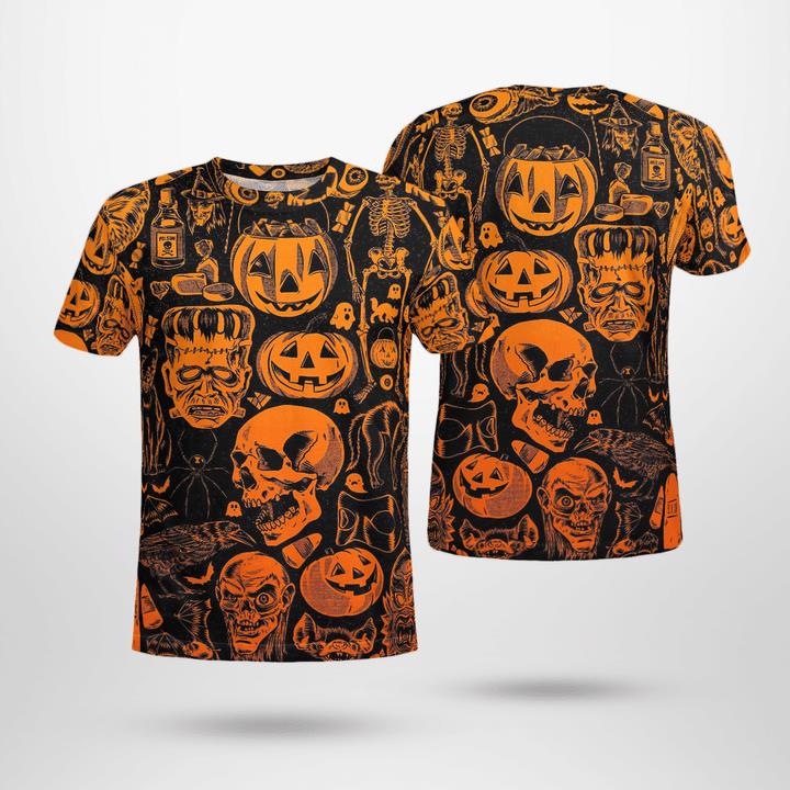 Scary Halloween Villain Symbols Pumpkin Skull Zombie Spooky 3D T-Shirt