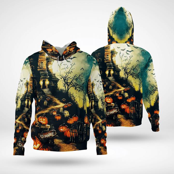 Scary Night Beware Come If You Dare Pumpkin Spooky 3D Hoodies