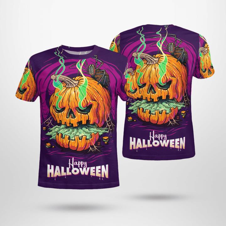 Scary Pumpkin Spider Happy Halloween Spooky 3D T-Shirt