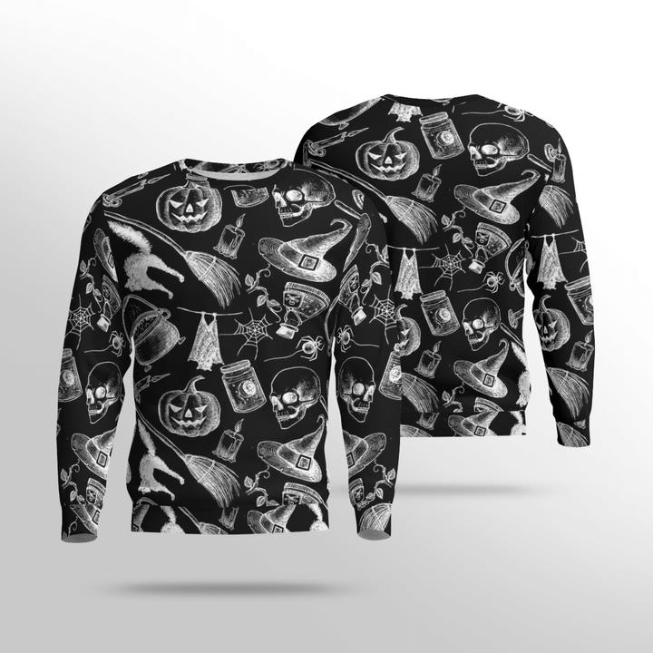 Scary Symbols Halloween Witch Pumpkin Black 3D Aop Sweatshirt