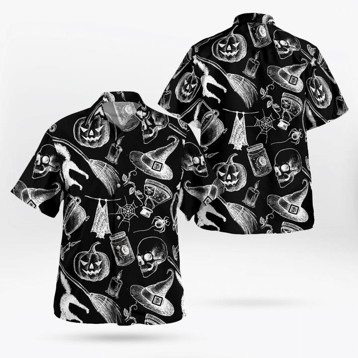 Scary Symbols Halloween Witch Pumpkin Black 3D Hawaii Shirt