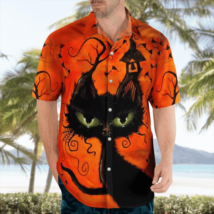 Weird Black Cat At Night Spooky 3D Hawaii Shirt 1