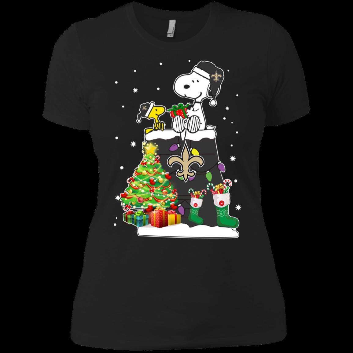 New Orleans Saints Snoopy & Woodstock Christmas Shirt Ladies’ Boyfriend Shirt