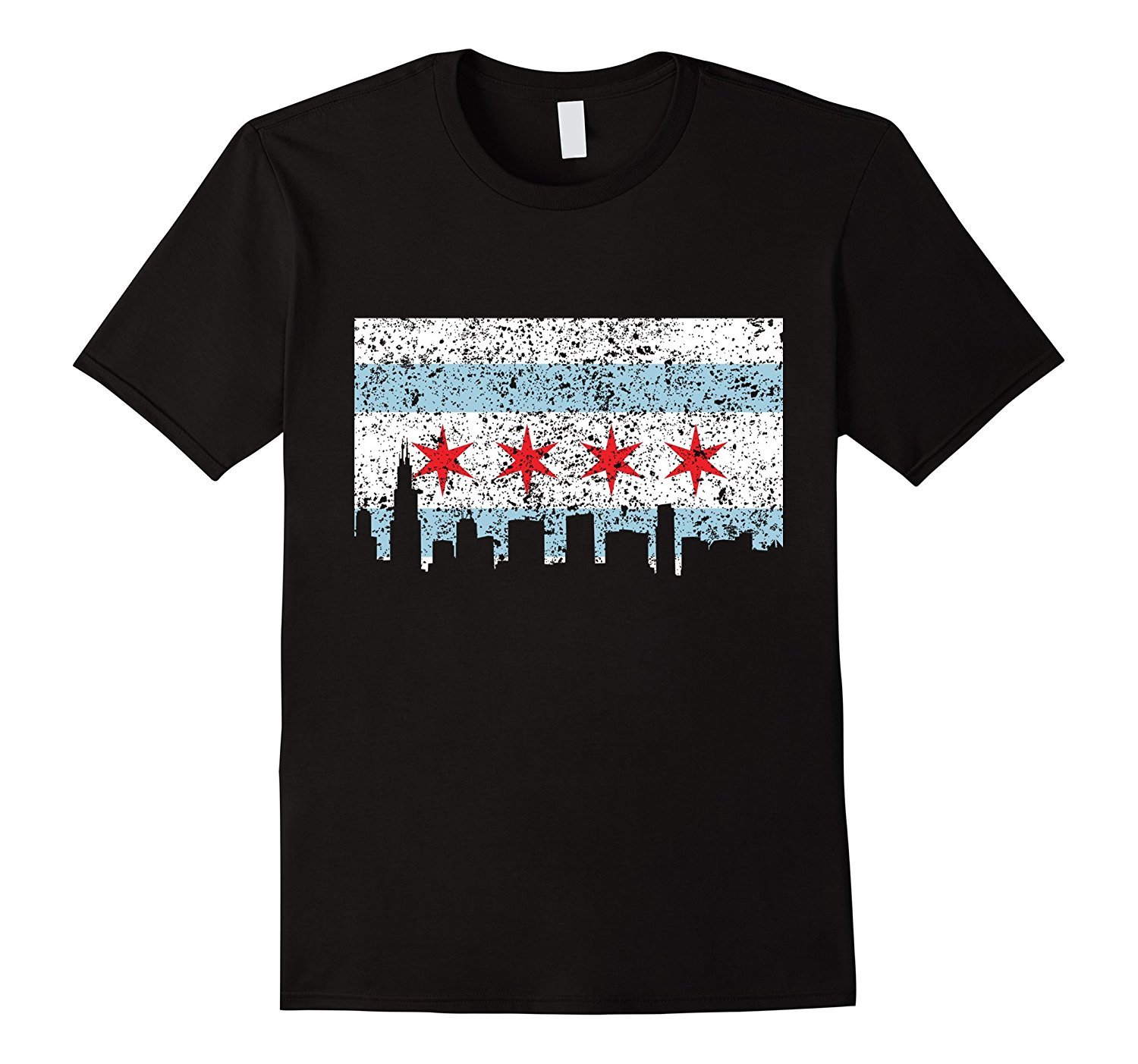 Chicago T Shirt ' Vintage Chicago Flag Theme Skyline T Shirt