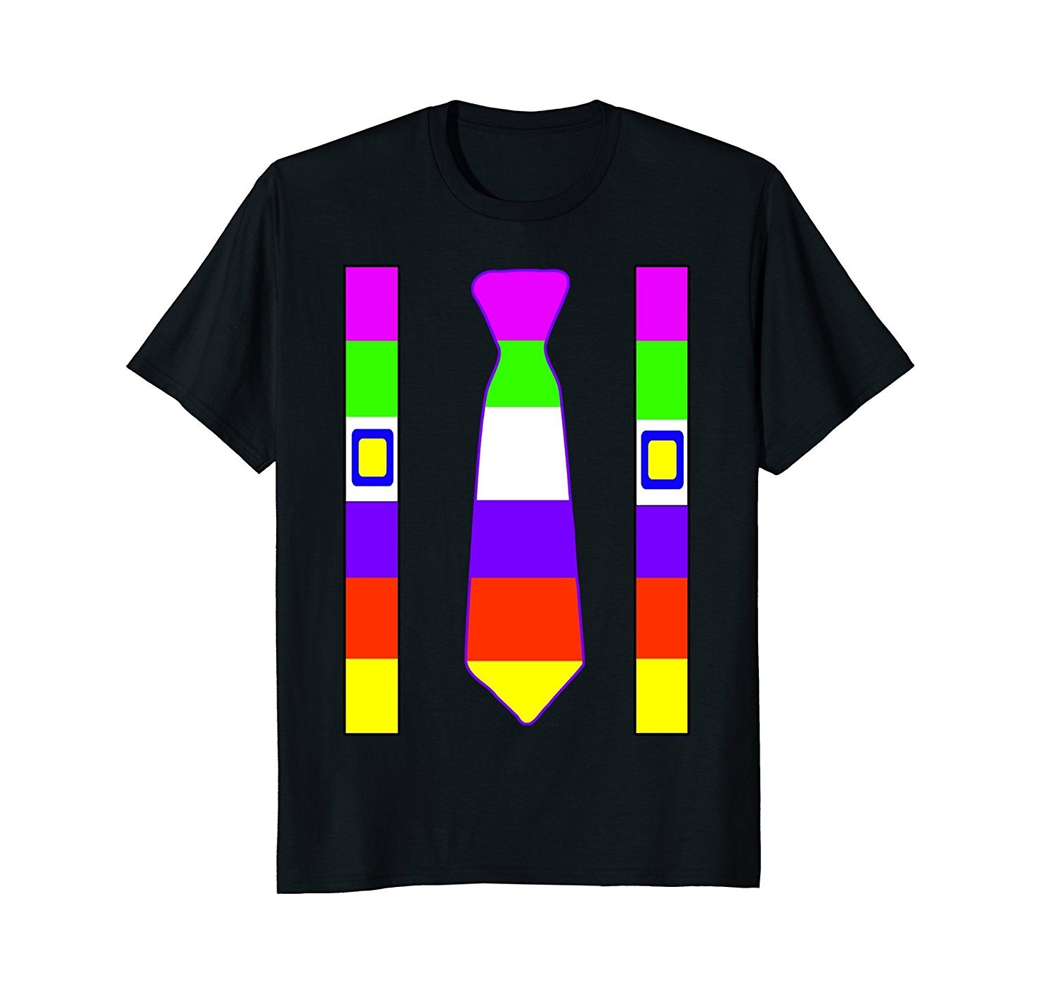 Colorful Tie Suspenders Shirt Neon 80's Party