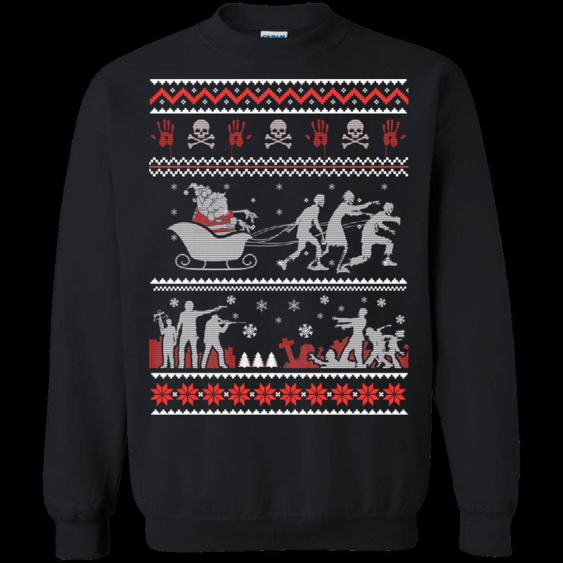 Hoodies Sweatshirts Zombie Santa Claus Riding His Sleigh Christmas Ugly Sweater