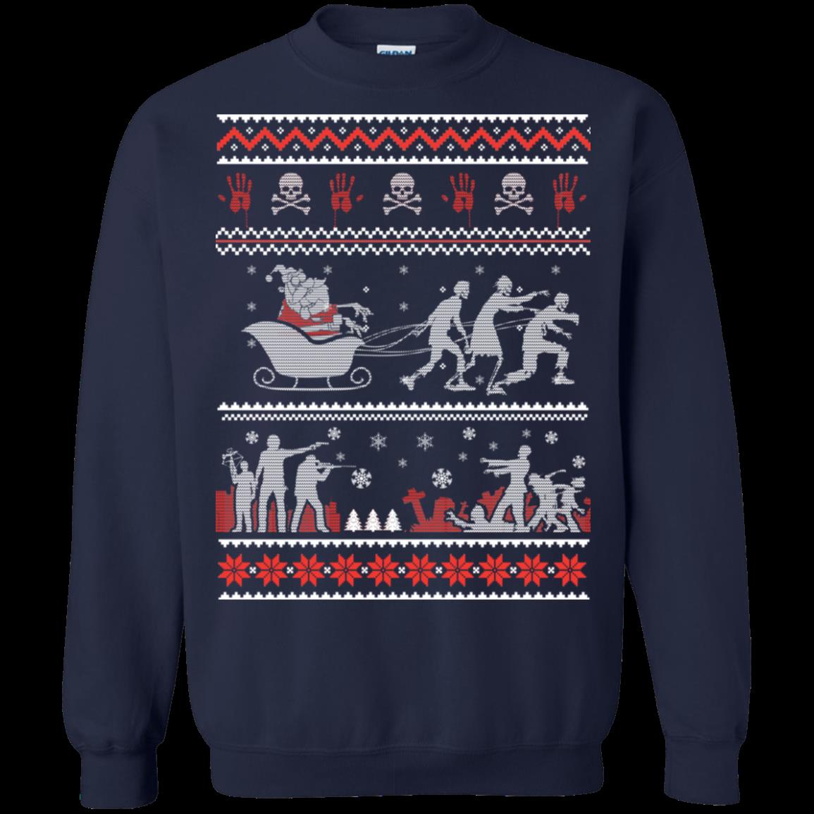 Hoodies Sweatshirts Zombie Santa Claus Riding His Sleigh Christmas Ugly Sweater 1