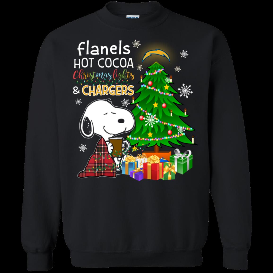 Los Angeles Chargers Snoopy Ugly Christmas Sweater Flanels Hot Cocoa