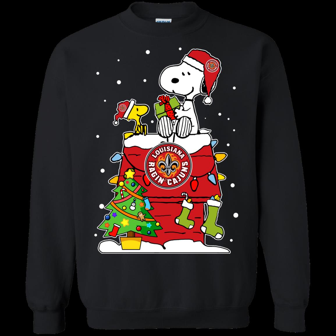 Louisiana Lafayette Ragin Cajuns Ugly Christmas Sweaters Snoopy Woodstock Hoodies Sweatshirts