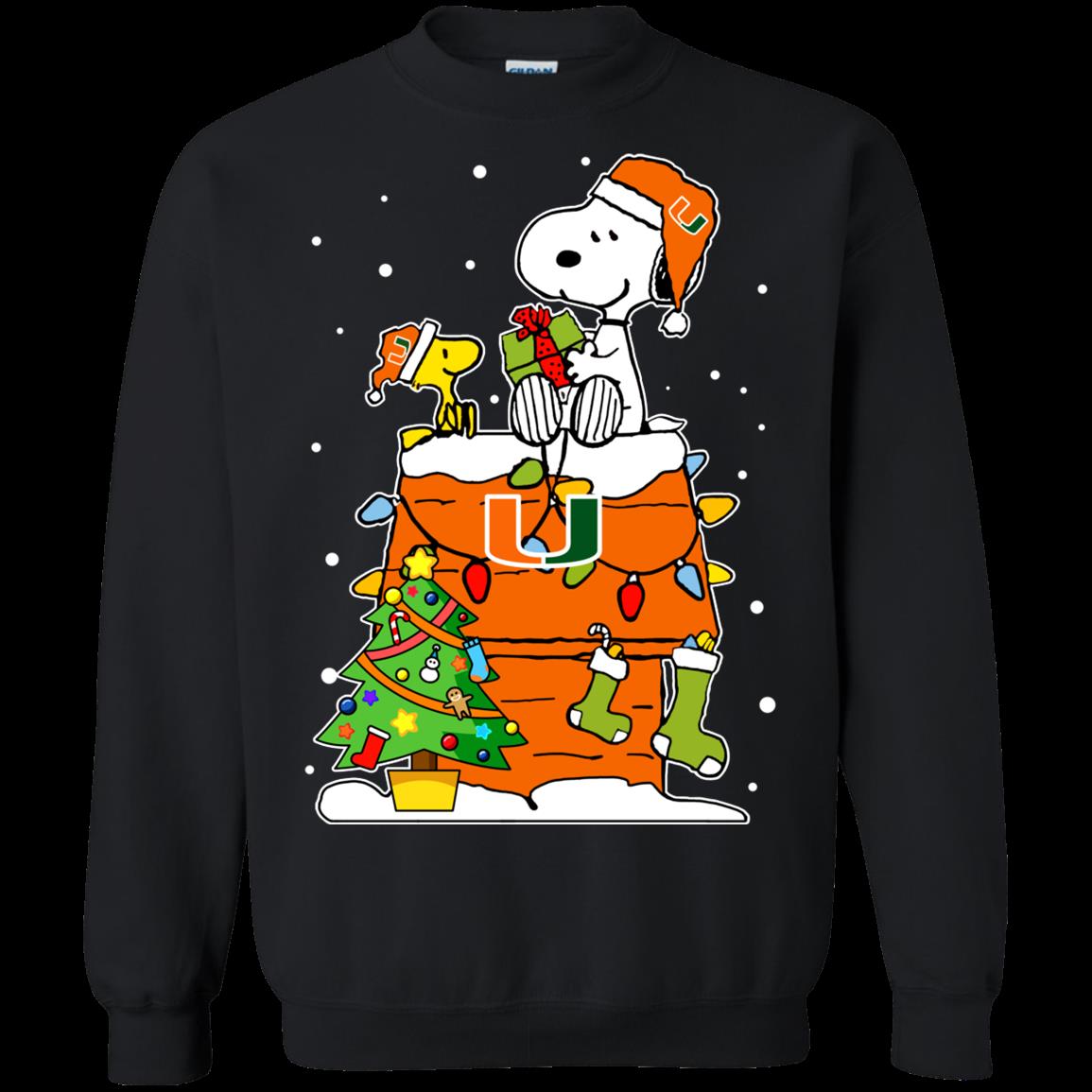 Miami ( Fl ) Hurricanes Ugly Christmas Sweaters Snoopy Woodstock Hoodies Sweatshirts