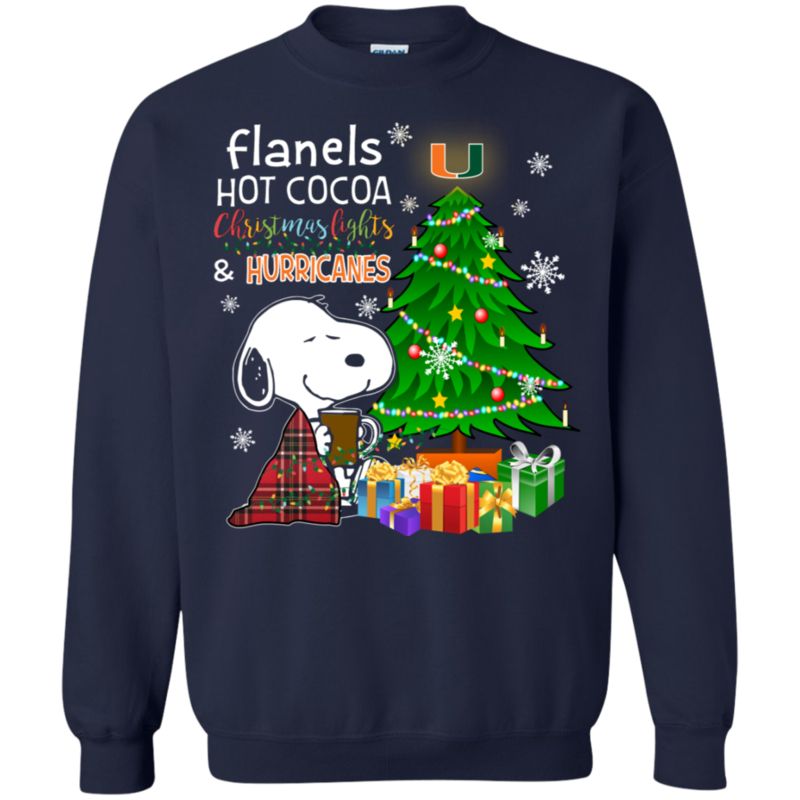 Miami Hurricanes Snoopy Ugly Christmas Sweater Flanels Hot Cocoa 1 