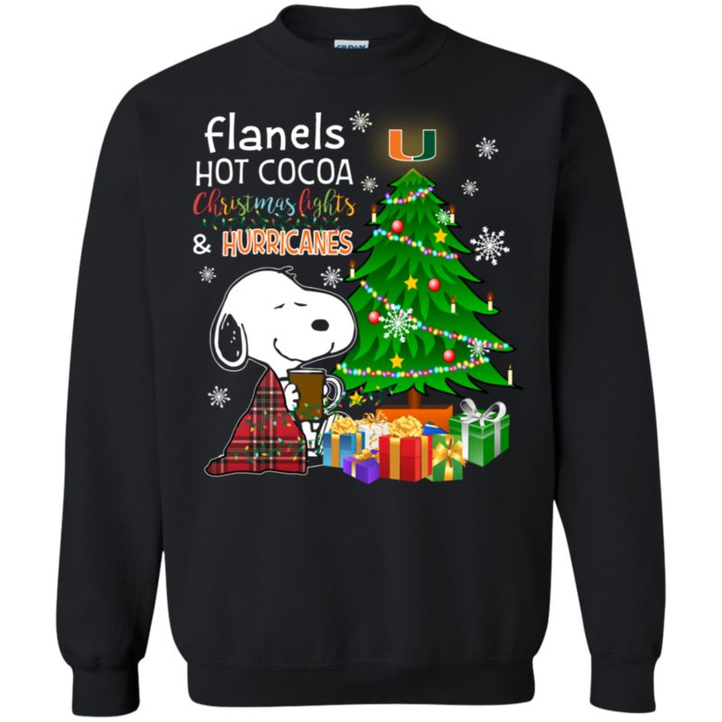 Miami Hurricanes Snoopy Ugly Christmas Sweater Flanels Hot Cocoa 2 