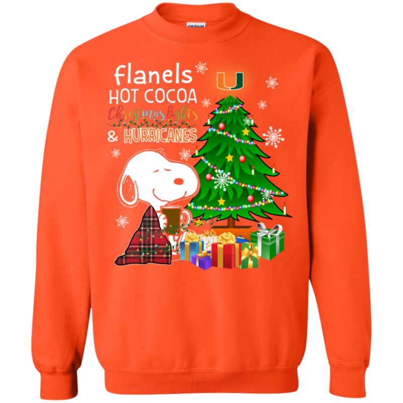 Miami Hurricanes Snoopy Ugly Christmas Sweater Flanels Hot Cocoa 3
