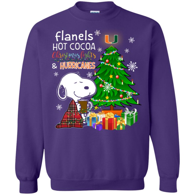 Miami Hurricanes Snoopy Ugly Christmas Sweater Flanels Hot Cocoa 4 