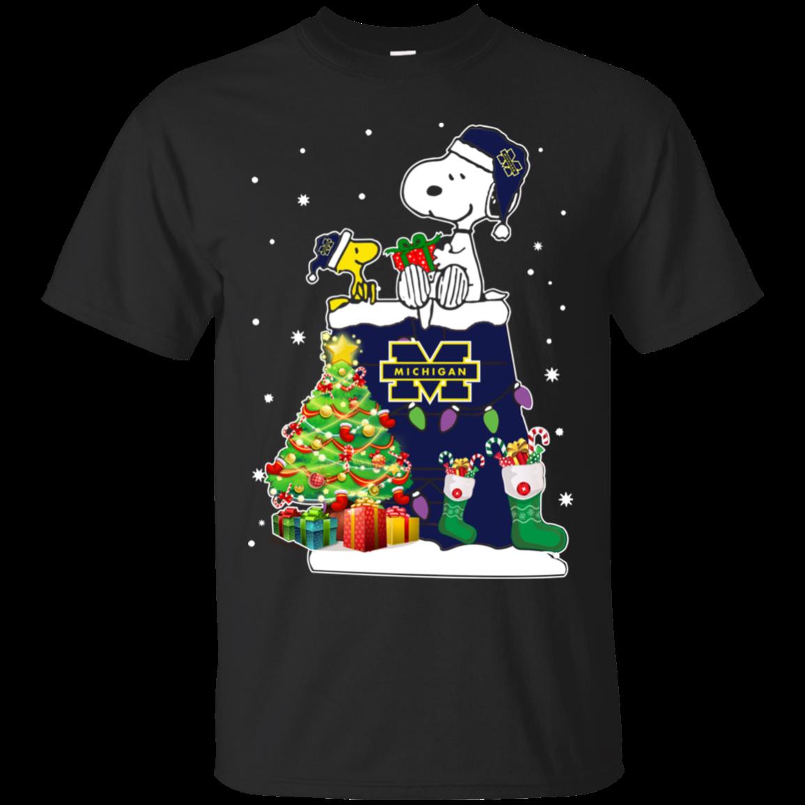 Michigan Wolverines Snoopy & Woodstock Christmas Shirt Cotton Shirt