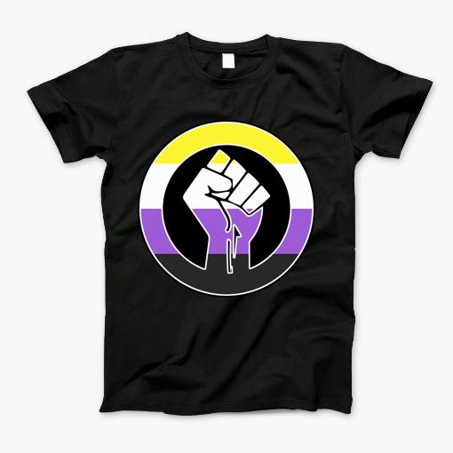 Black Lives Matter Fist Circled Lgbtq Flag Nonbinary T-Shirt