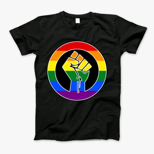 Black Lives Matter Fist Circled Lgbtq Flag Pride Rainbow T-Shirt