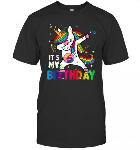 5 Years Old Girl Kid 5th Birthday Gift Dabbing Unicorn T Shirt