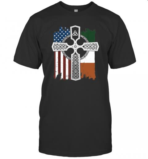 American Irish Flag With Celtic Cross St Patricks