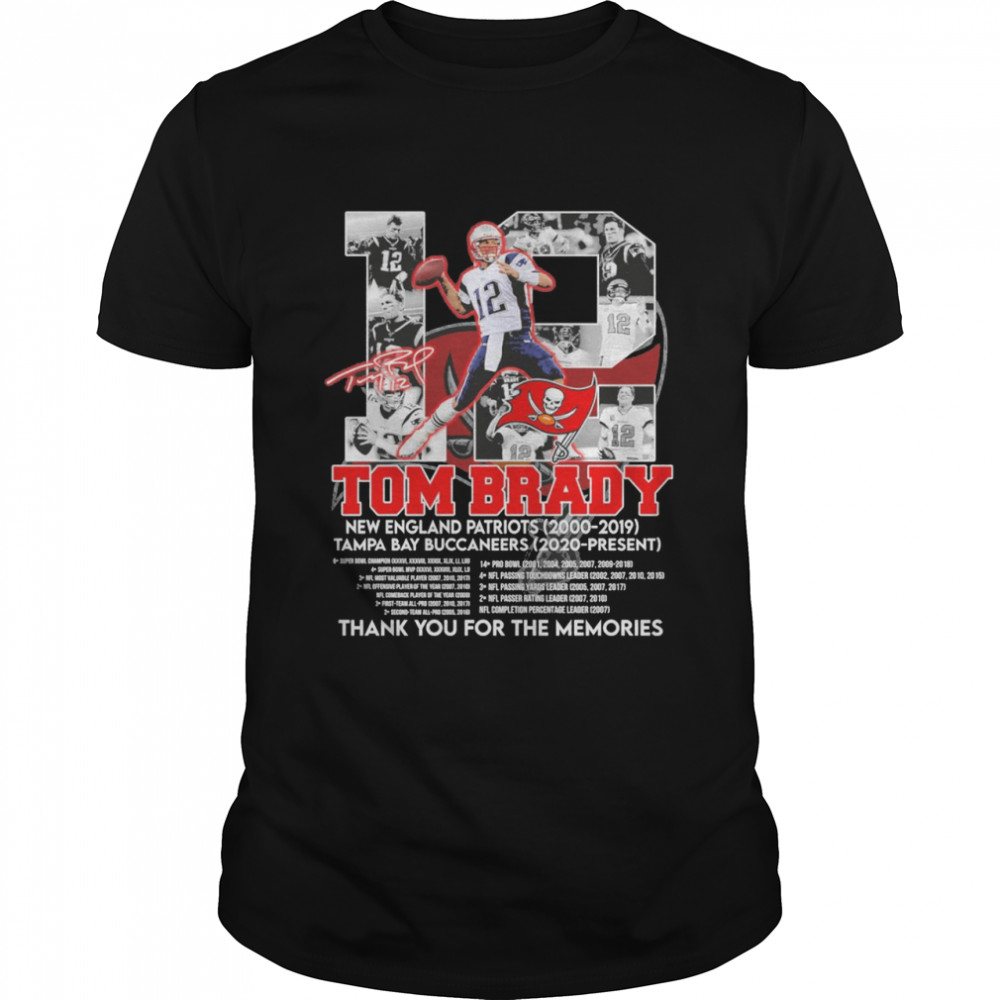 12 Tom Brady New England Patriots 2000 2019 Tampa Bay Buccaneers 2020  Present Thank You For The Memories 2022 Shirt - iTeeUS