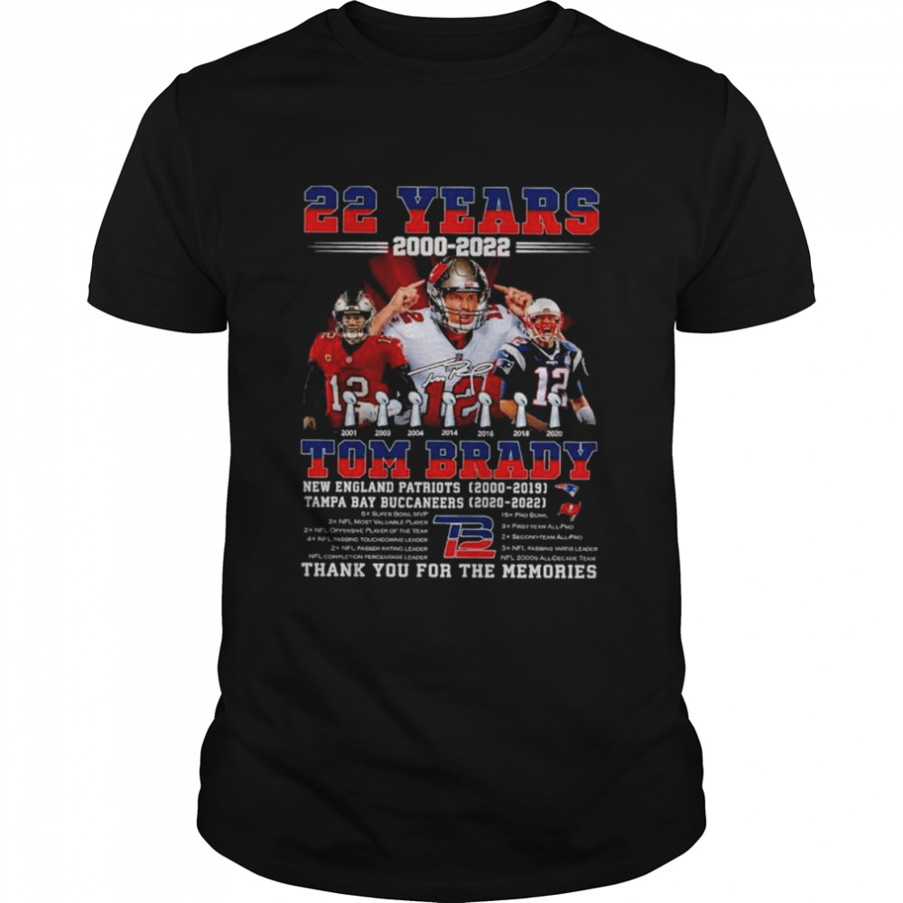 Thank You For The Memories 12 Tom Brady 22 Years 2000-2022 NFL T-Shirt  S-3XL