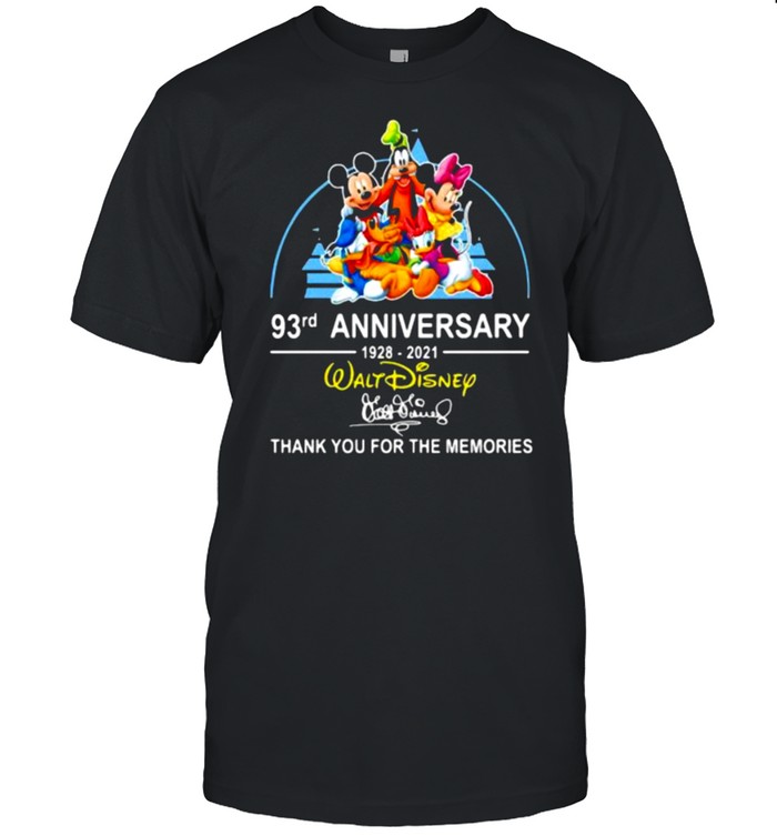 93Rd Anniversary 1928 2021 Walt Disney Thank You For The Memories Signature T-Shirt
