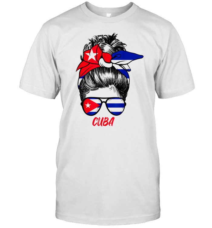 Cuban Girl Cuba Flag Turban Proud Messy Bun T-Shirt