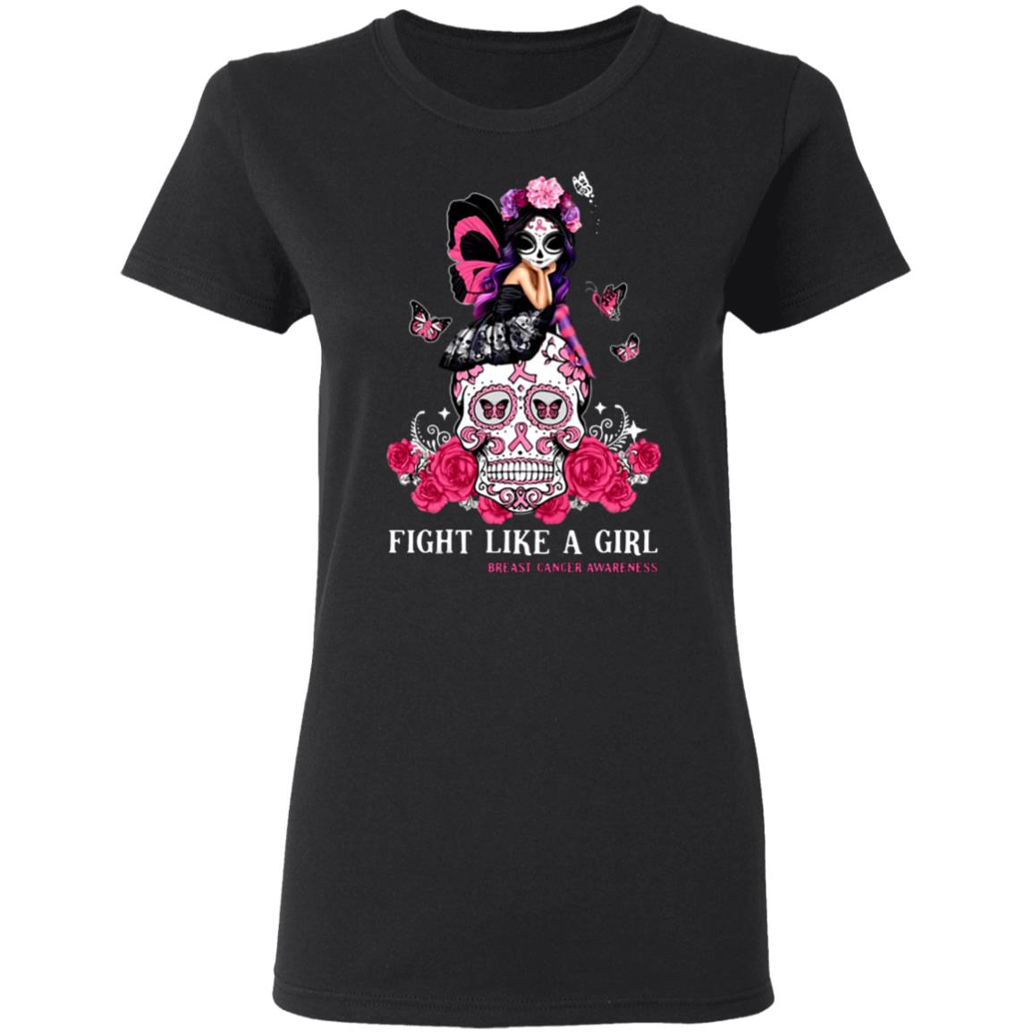 Skull-Fight-Like-A-Girl-Breast-Cancer-Awareness G500l Gildan Ladies’ 5.3 Oz. T-Shirt